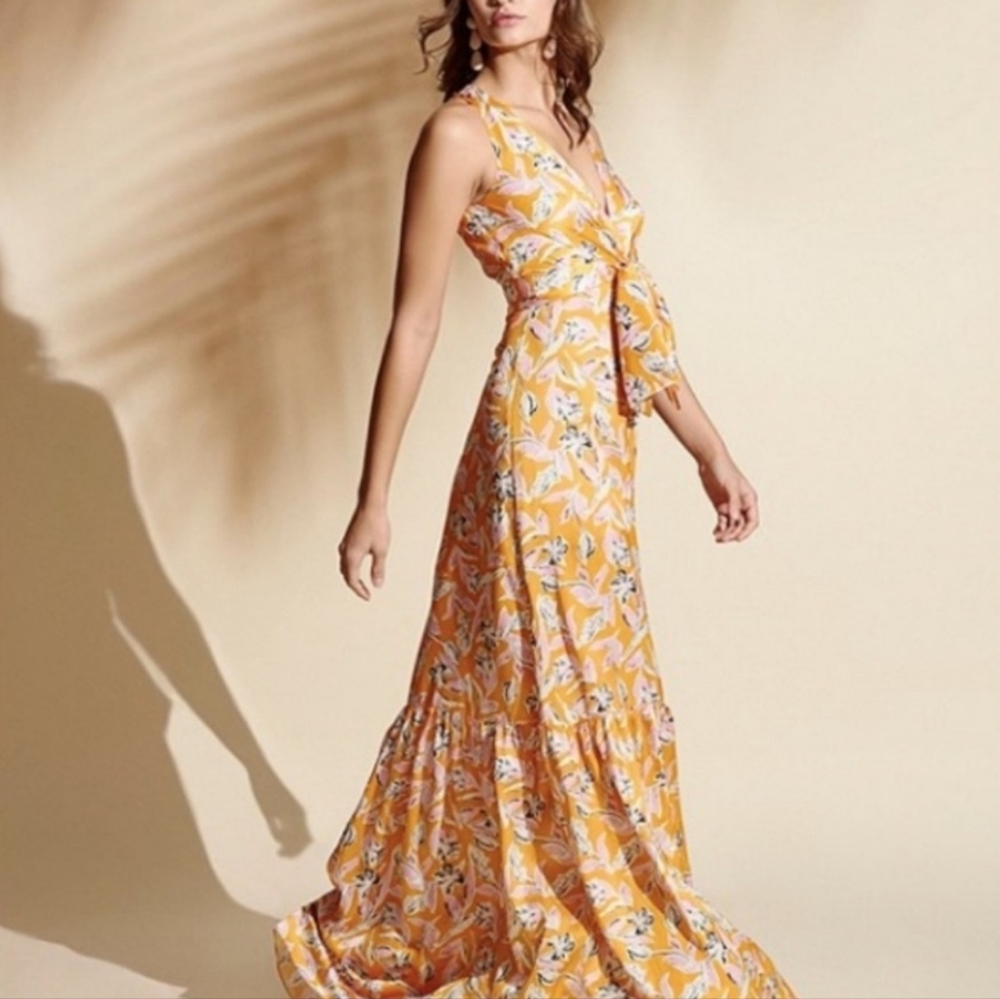 Sachin & Babi Allie Floral Satin Bow Front Long Maxi Dress Size: 10 Easter